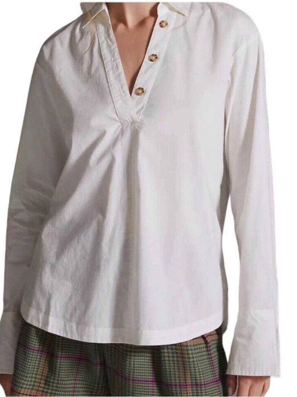 Maeve by Anthropologie White V-Neck Tunic Sz S